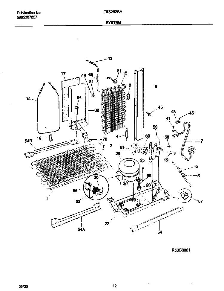 SYSTEM Diagram and Parts List for FRS26ZSHB3  Frigidaire Refrigerator