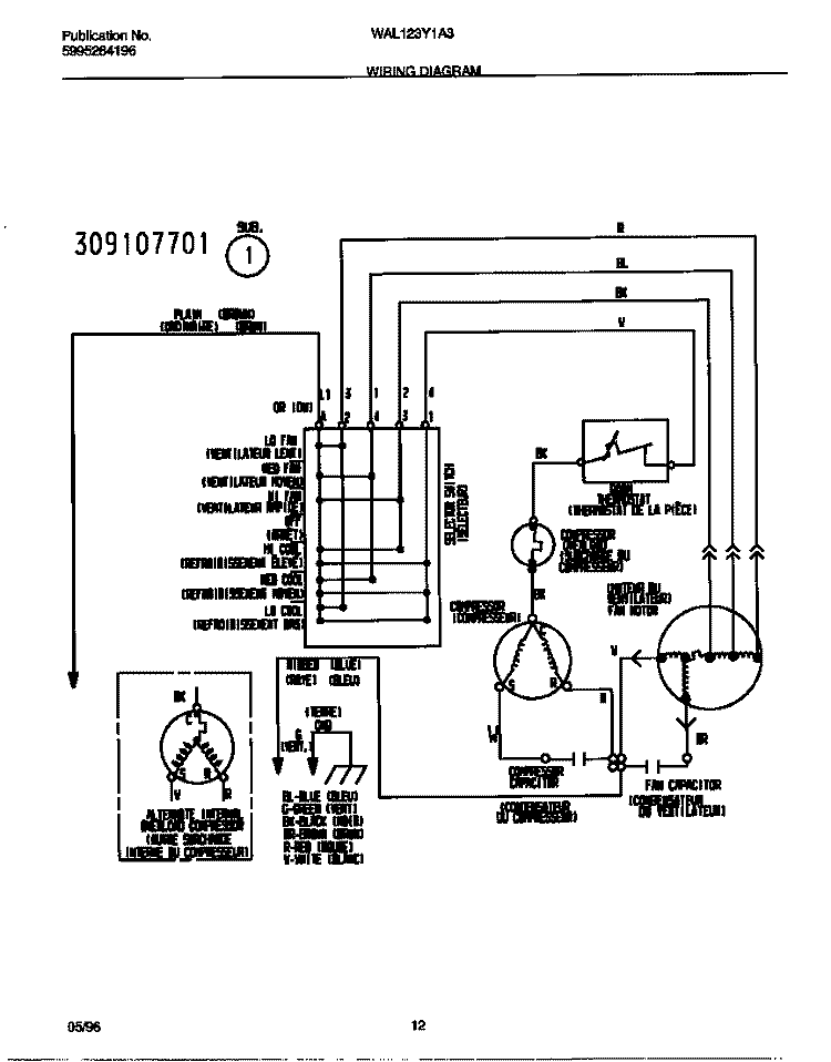 WIRING DIAGRAM Diagram and Parts List for WAL123Y1A3  Frigidaire Air Conditioner