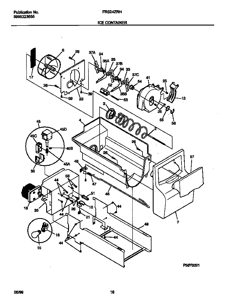 ICE CONTAINER Diagram and Parts List for FRS24ZRHD0  Frigidaire Refrigerator