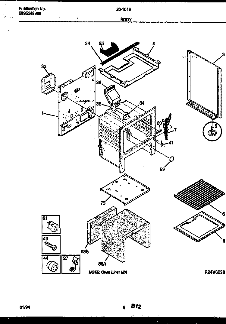 BODY PARTS Diagram and Parts List for 30-1049-00-11  Tappan Range