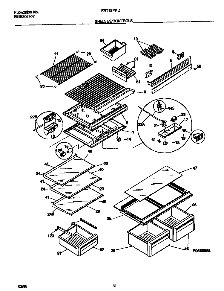 SHELVES Diagram and Parts List for FRT18PRCD6  Frigidaire Refrigerator