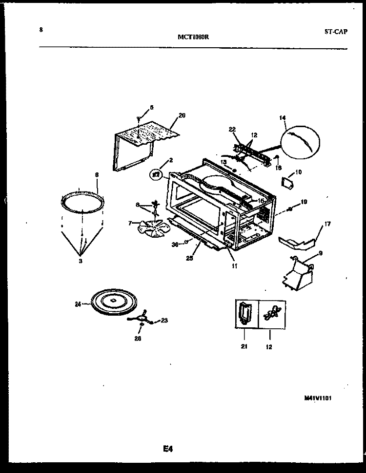 WRAPPER AND BODY PARTS Diagram and Parts List for MCT1080R1  Frigidaire Microwave