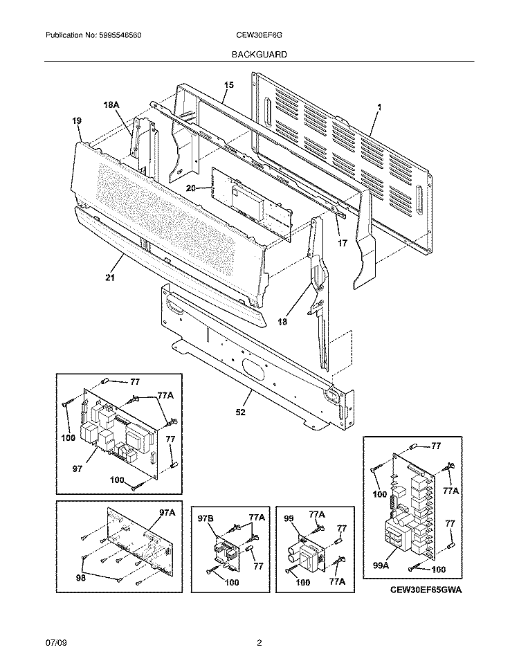 BACKGUARD Diagram and Parts List for CEW30EF6GBD  Electrolux Range