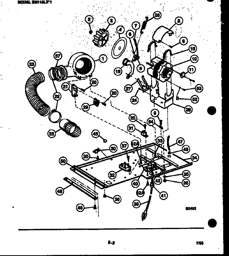 DRYER MOTOR, BLOWER AND BELT Diagram and Parts List for SM115LXD1  Frigidaire Washer