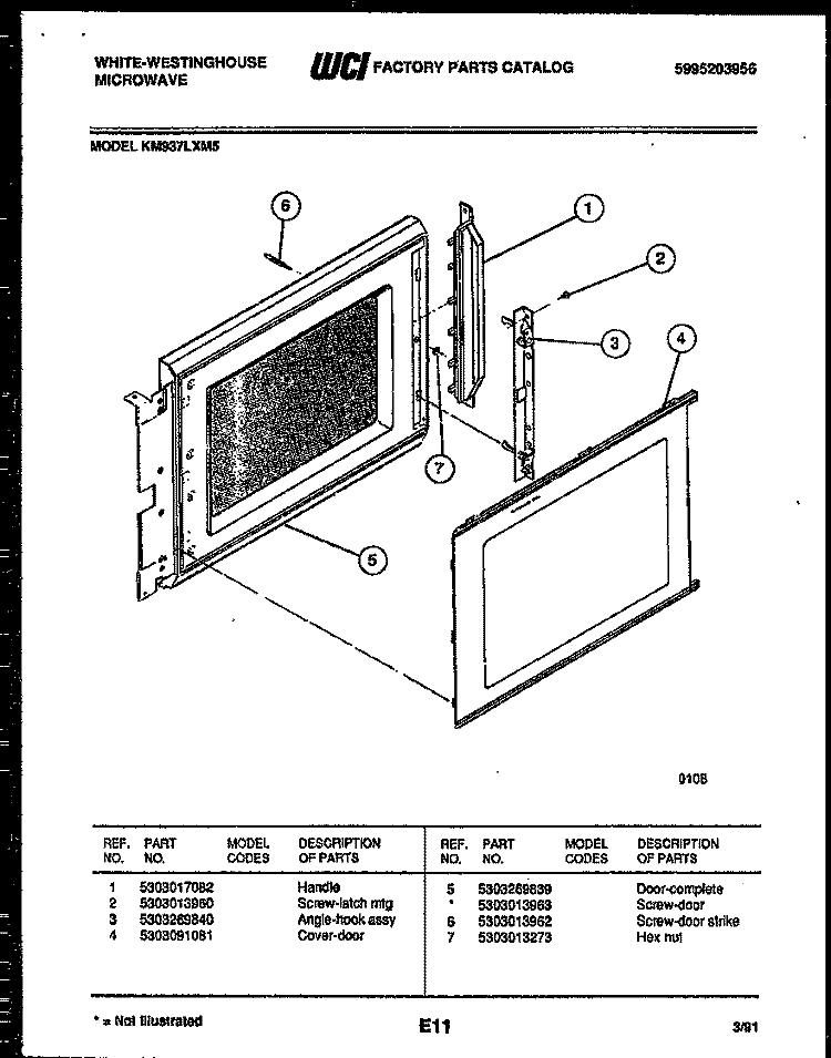 DOOR PARTS Diagram and Parts List for KM937LXM5  Frigidaire Microwave