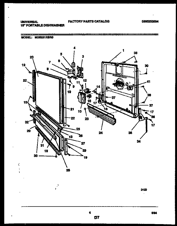 DOOR PARTS Diagram and Parts List for MDS231RBR0  Frigidaire Dishwasher