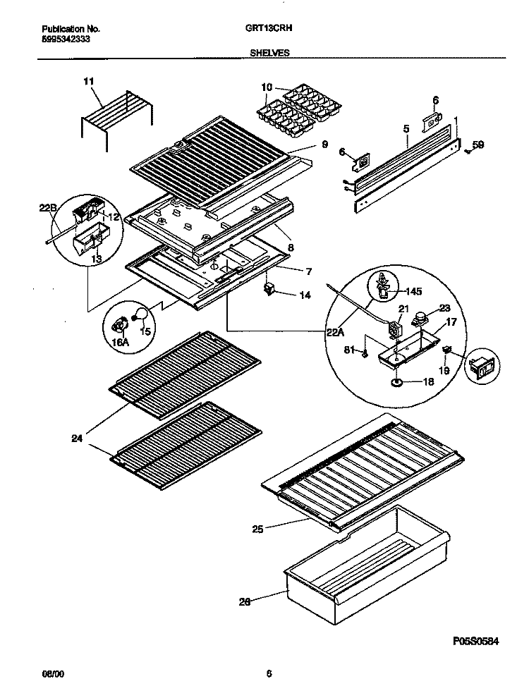 SHELVES Diagram and Parts List for GRT13CRHZ1  Gibson Refrigerator