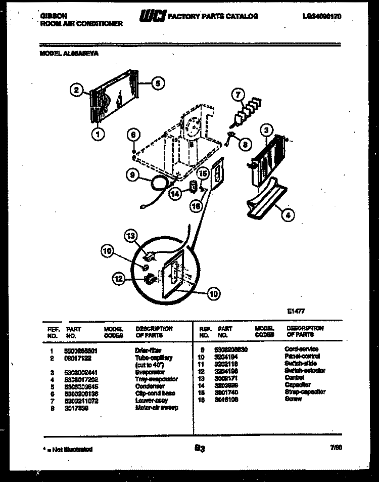 ELECTRICAL PARTS Diagram and Parts List for AL05A5EYA  Gibson Air Conditioner