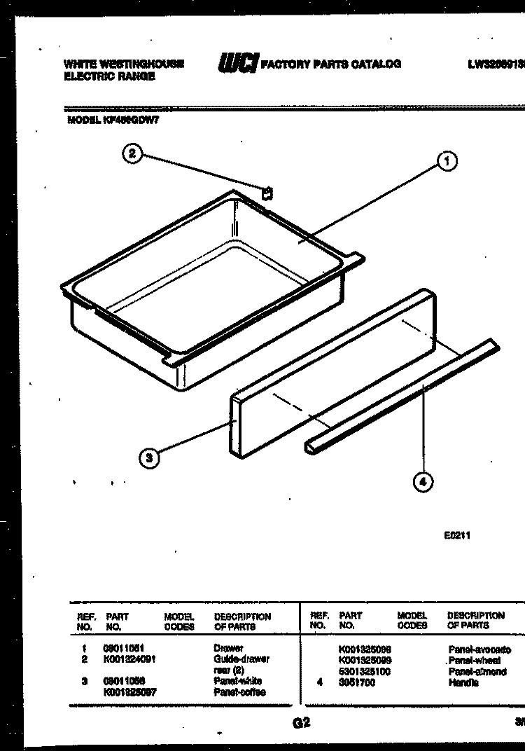 DRAWER PARTS Diagram and Parts List for KF450GDD7  Frigidaire Range