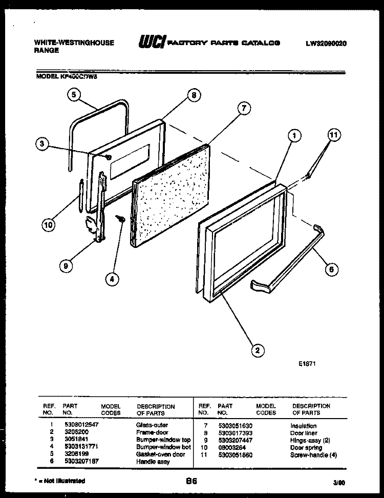 DOOR PARTS Diagram and Parts List for KF400GDF5  Frigidaire Range