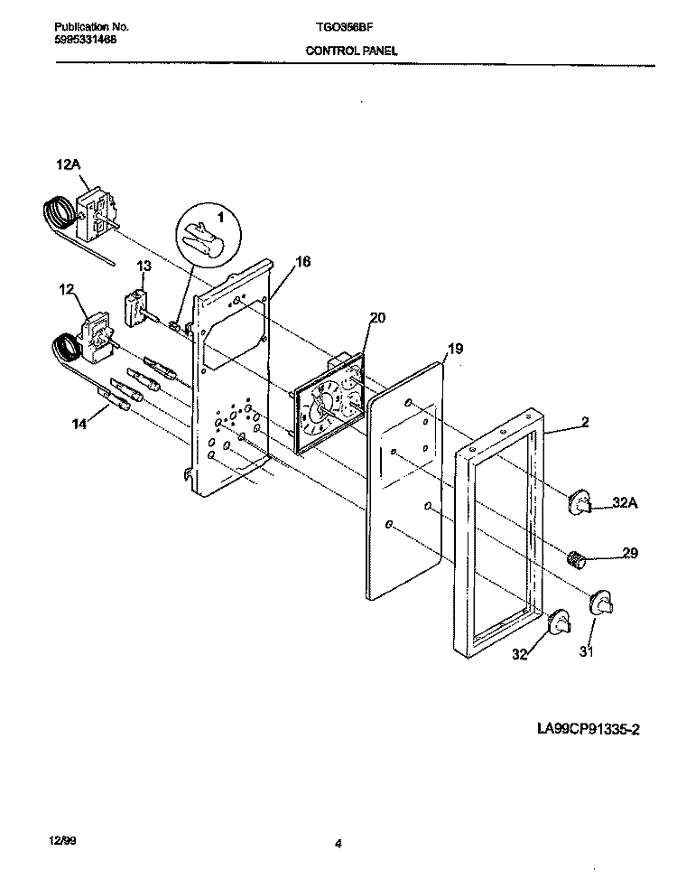 CONTROL PANEL Diagram and Parts List for TGO356BFD3  Frigidaire Range