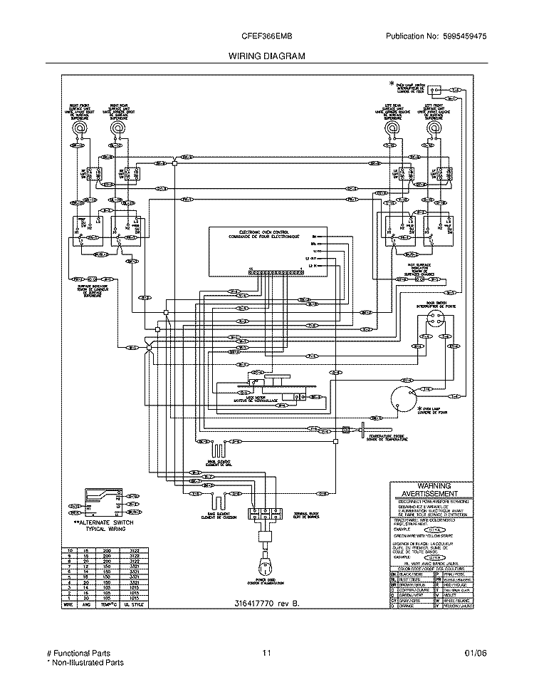WIRING DIAGRAM Diagram and Parts List for CFEF366EMB  Frigidaire Range