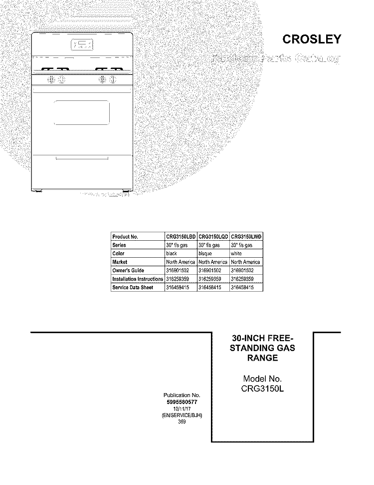 COVER Diagram and Parts List for CRG3150LBD  Crosley Range