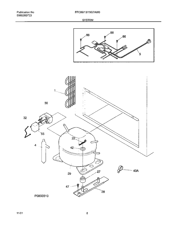SYSTEM Diagram and Parts List for FFC13G7AW0  Frigidaire Freezer