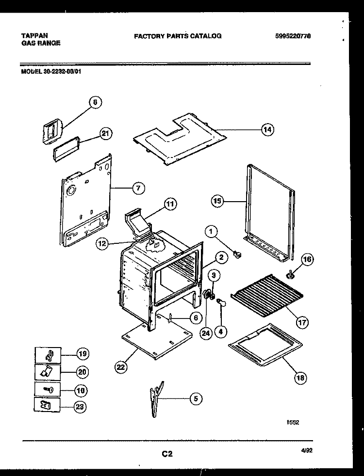 BODY PARTS Diagram and Parts List for 30-2232-00-01  Tappan Range