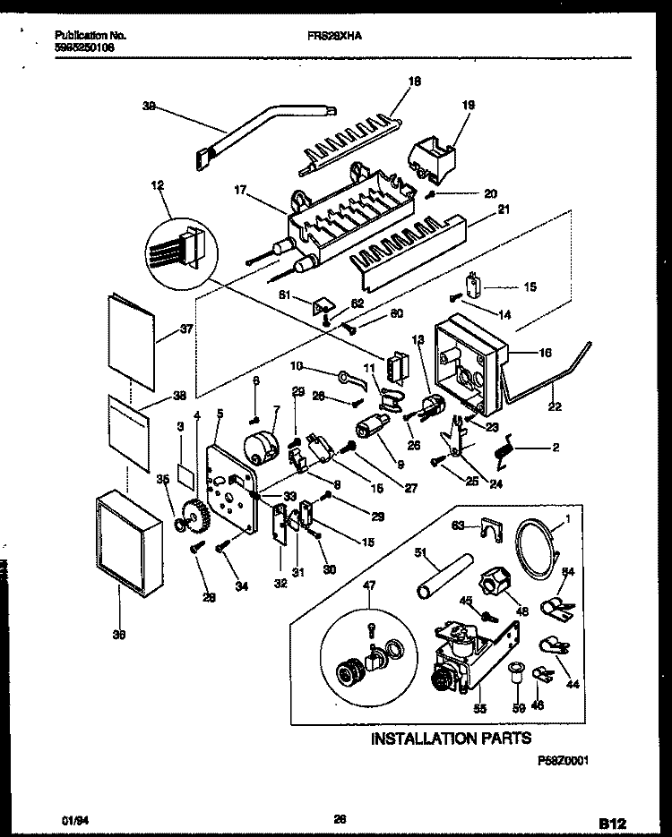 ICE MAKER AND INSTALLATION PARTS Diagram and Parts List for FRS28XHAB1  Frigidaire Refrigerator
