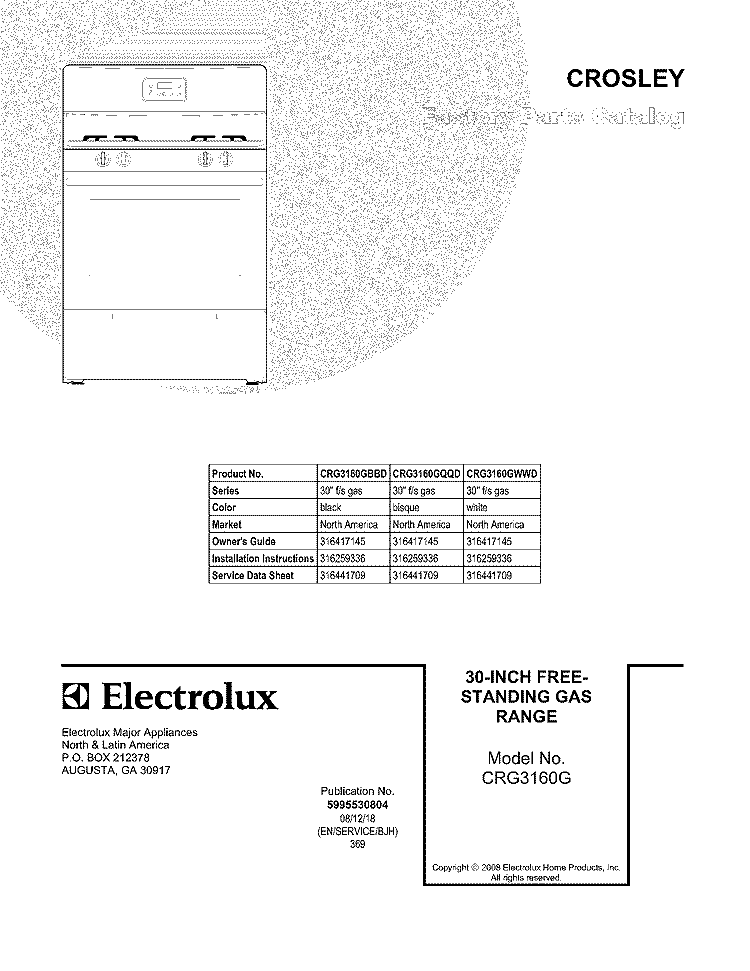 COVER Diagram and Parts List for CRG3160GBBD  Crosley Range