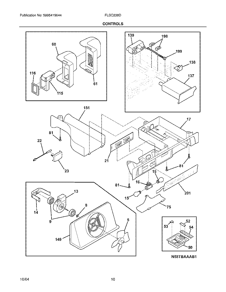 CONTROLS Diagram and Parts List for FLSC238DW0  Frigidaire Refrigerator