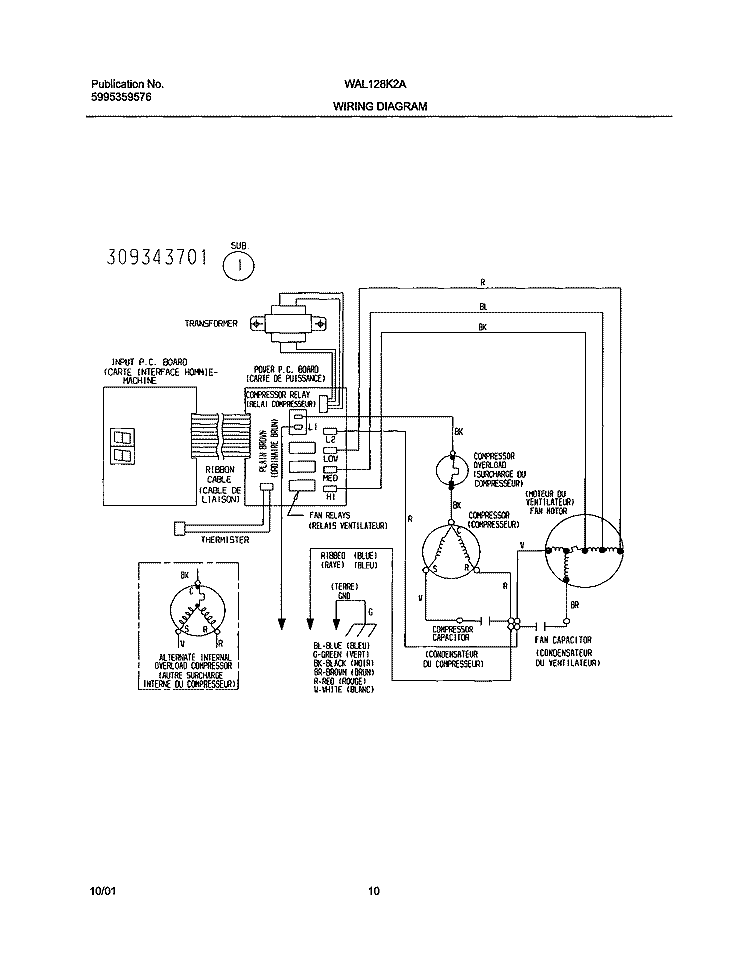 WIRING DIAGRAM Diagram and Parts List for WAL128K2A1  Westinghouse Air Conditioner