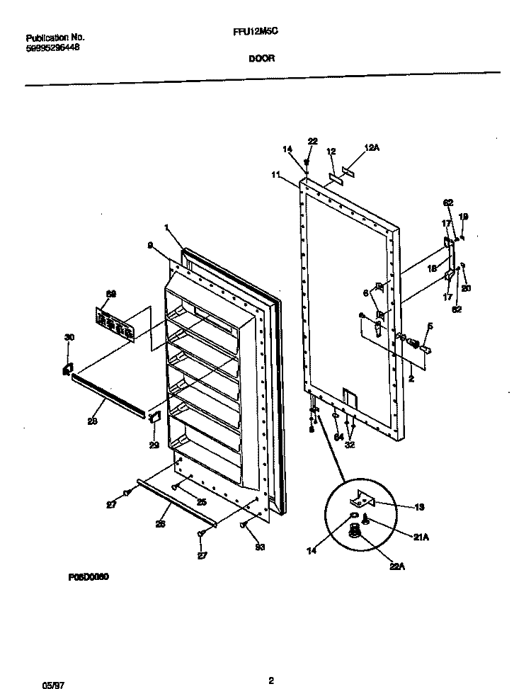 DOOR Diagram and Parts List for FFU12M5CW2  Frigidaire Freezer