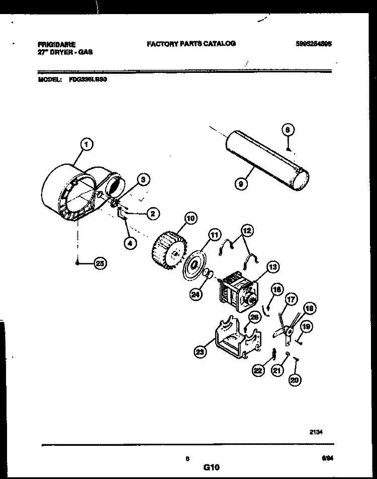 BLOWER AND DRIVE PARTS Diagram and Parts List for FDG336LBS0  Frigidaire Dryer