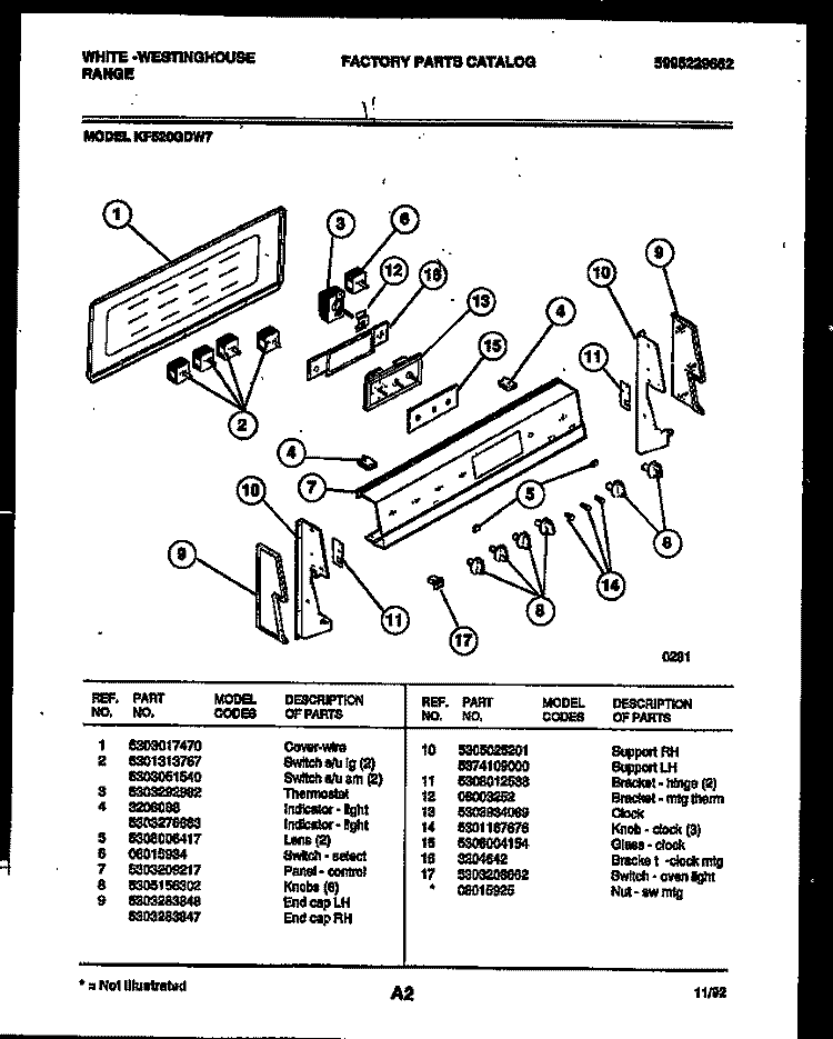 BACKGUARD Diagram and Parts List for KF520GDH7  Frigidaire Range