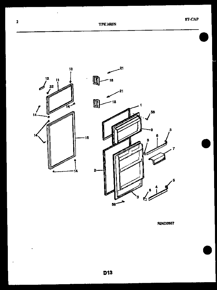 DOOR PARTS Diagram and Parts List for TPK160JN0W  Kelvinator Refrigerator