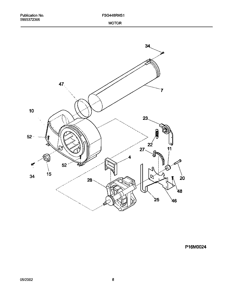 MOTOR, BLOWER Diagram and Parts List for FSG446RHS1  Frigidaire Dryer
