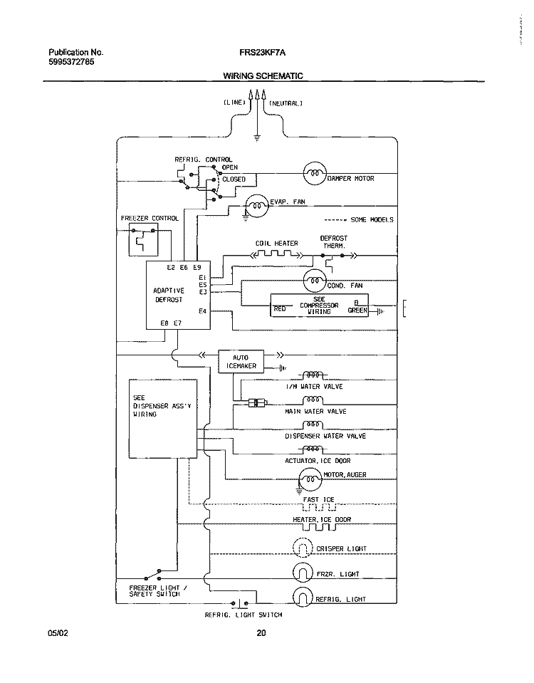 WIRING SCHEMATIC Diagram and Parts List for FRS23KF7AB5  Frigidaire Refrigerator