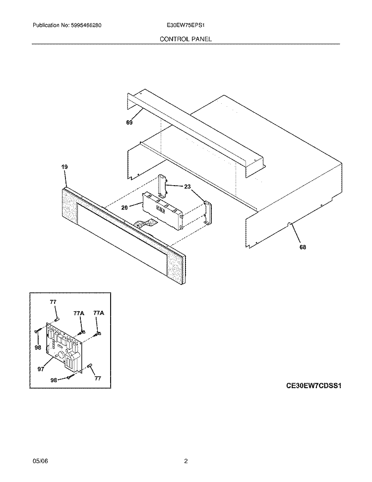 CONTROL PANEL Diagram and Parts List for E30EW75EPS1  Electrolux Wall Oven