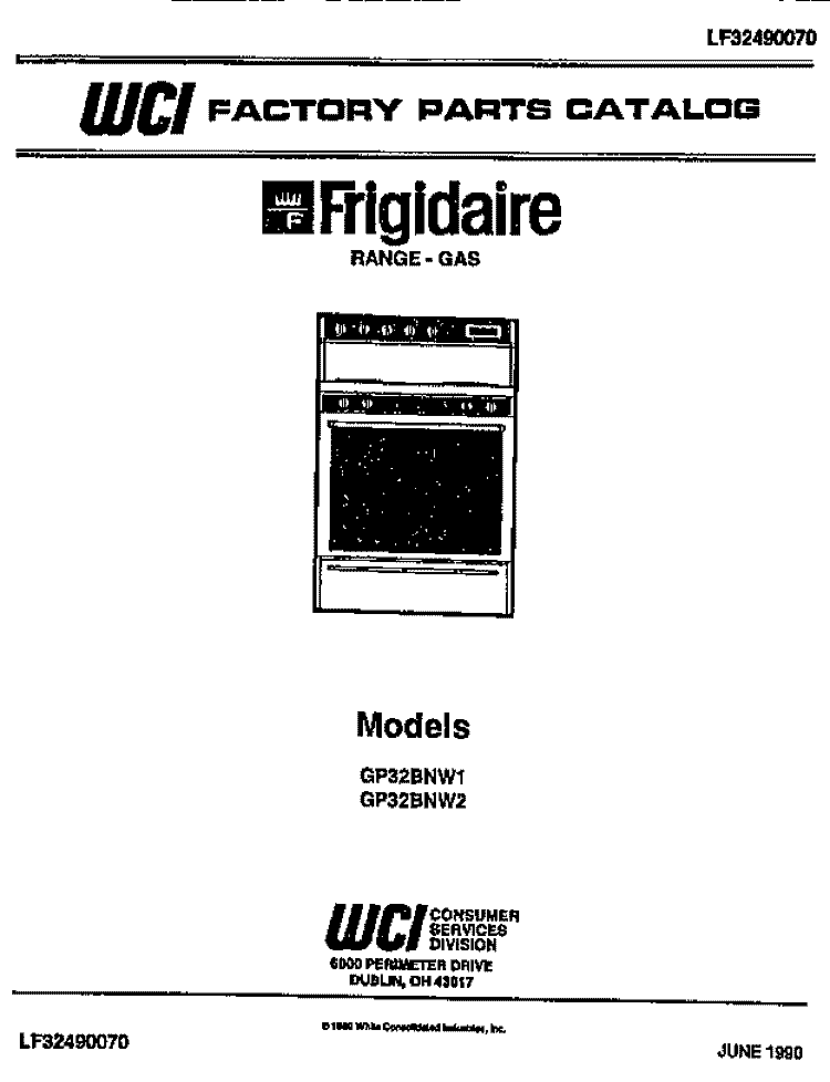 COVER Diagram and Parts List for GP32BNW1  Frigidaire Range