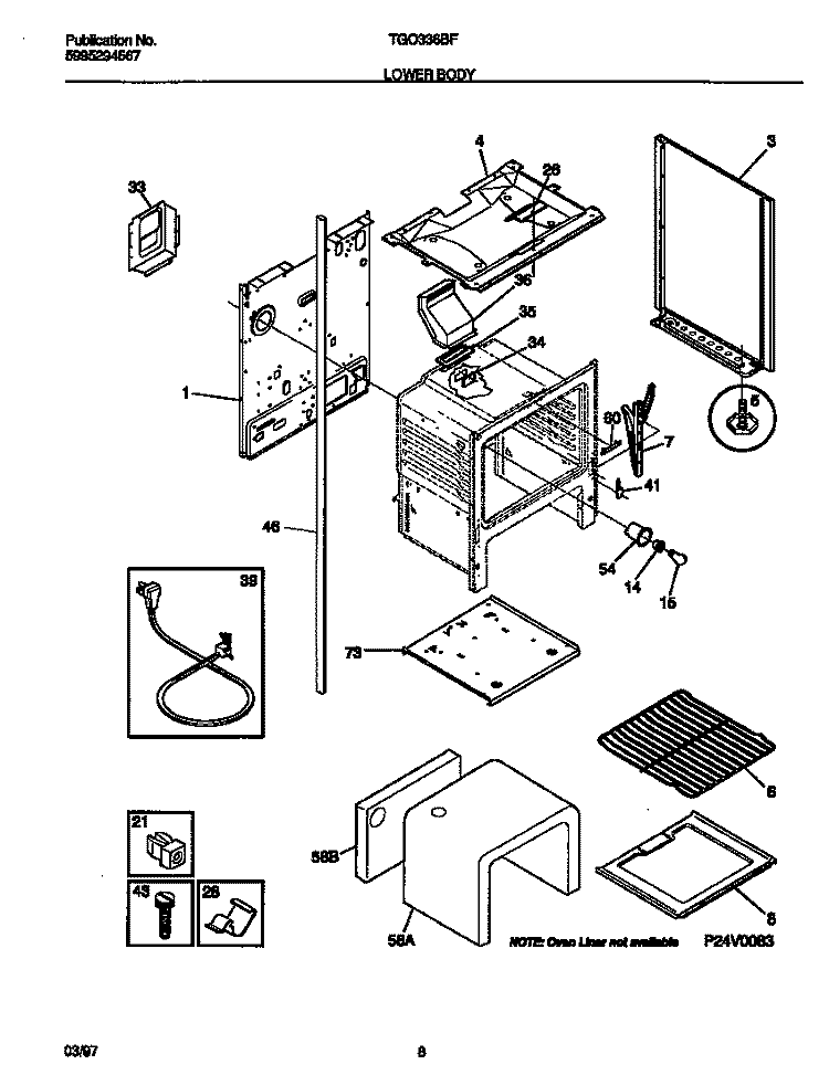 LOWER BODY Diagram and Parts List for TGO336BFDB  Tappan Range