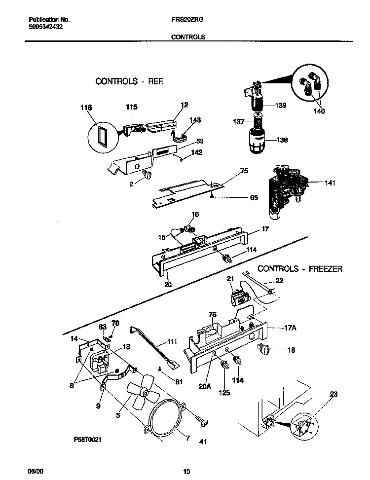 CONTROLS Diagram and Parts List for FRS20ZRGW9  Frigidaire Refrigerator
