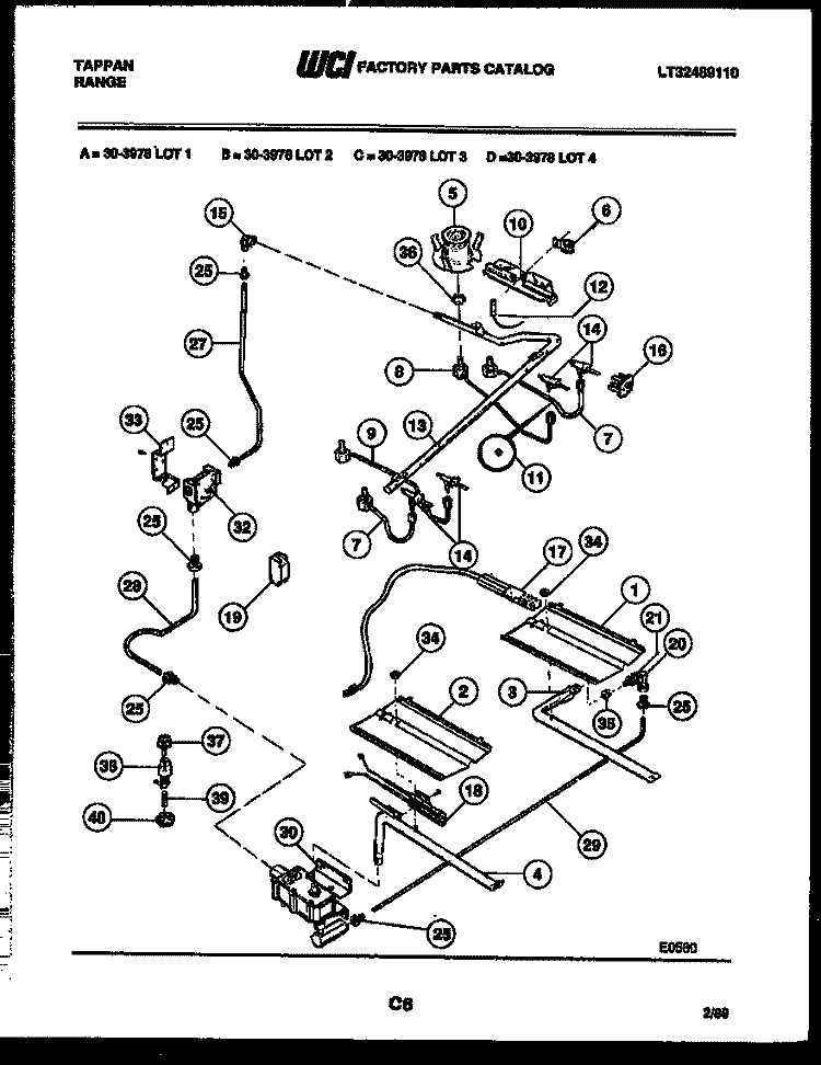 BURNER, MANIFOLD AND GAS CONTROL Diagram and Parts List for 30-3978-66-01  Tappan Range