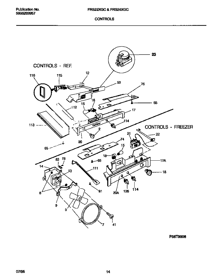 CONTROLS Diagram and Parts List for FRS22XGCD1  Frigidaire Refrigerator