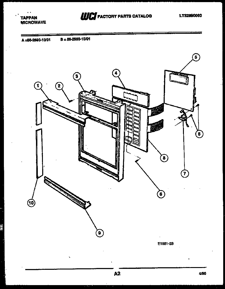 CONTROL PANEL Diagram and Parts List for 56-2990-00-01  Tappan Microwave