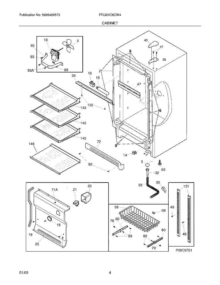 CABINET Diagram and Parts List for FFU20IC8CW4  Frigidaire Freezer