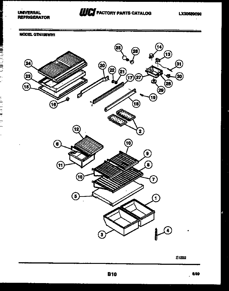 SHELVES AND SUPPORTS Diagram and Parts List for GTN198CH1  Frigidaire Refrigerator