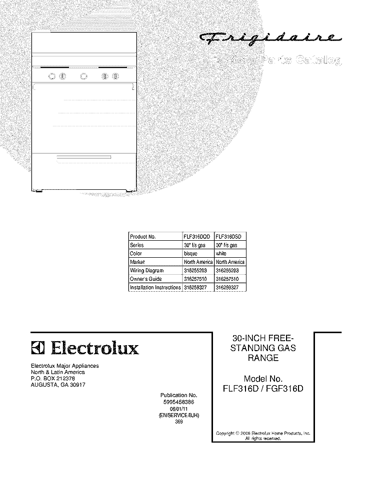 COVER Diagram and Parts List for FLF316DSD  Frigidaire Range