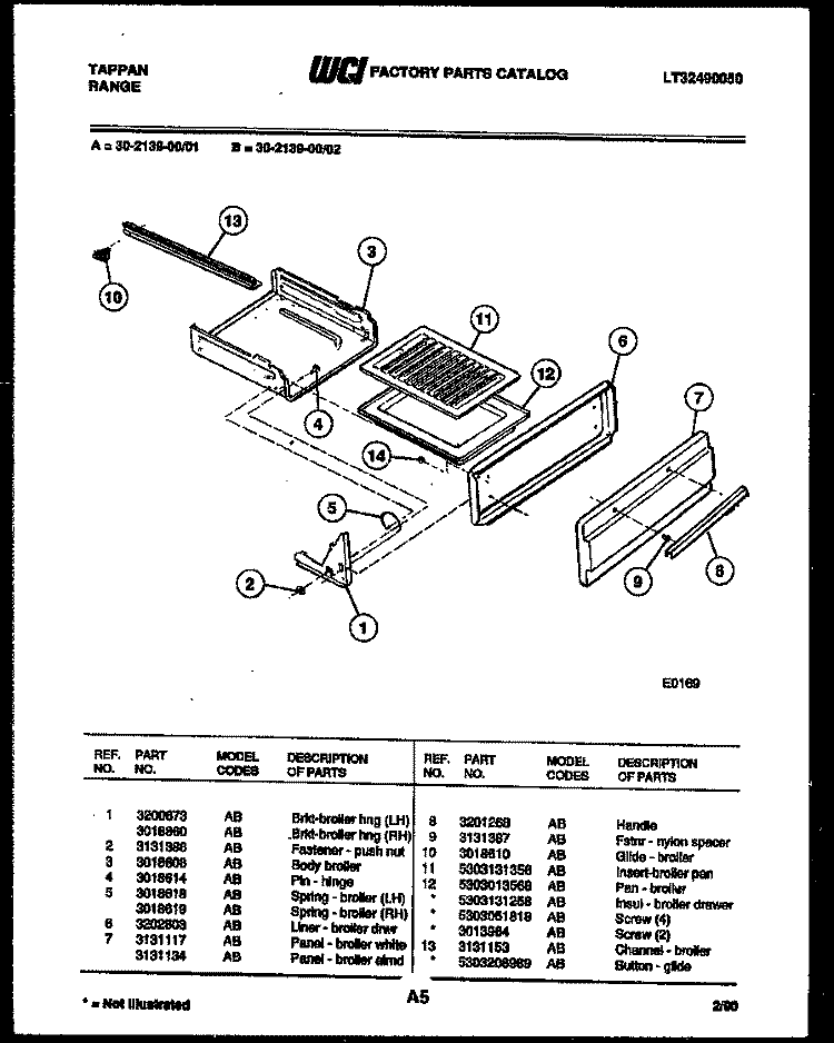 BROILER DRAWER PARTS Diagram and Parts List for 30-2139-23-01  Tappan Range