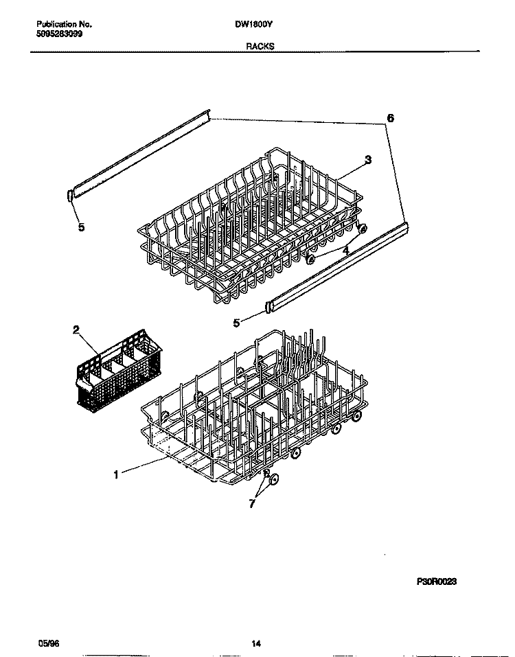 RACKS Diagram and Parts List for DW1800Y0  Frigidaire Dishwasher