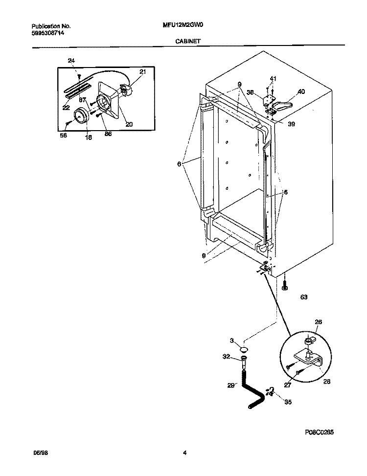 CABINET Diagram and Parts List for MFU12M2GW0  Frigidaire Freezer
