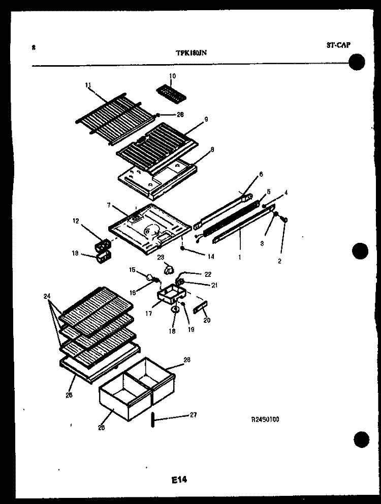SHELVES AND SUPPORT Diagram and Parts List for TPK180JN0D  Kelvinator Refrigerator