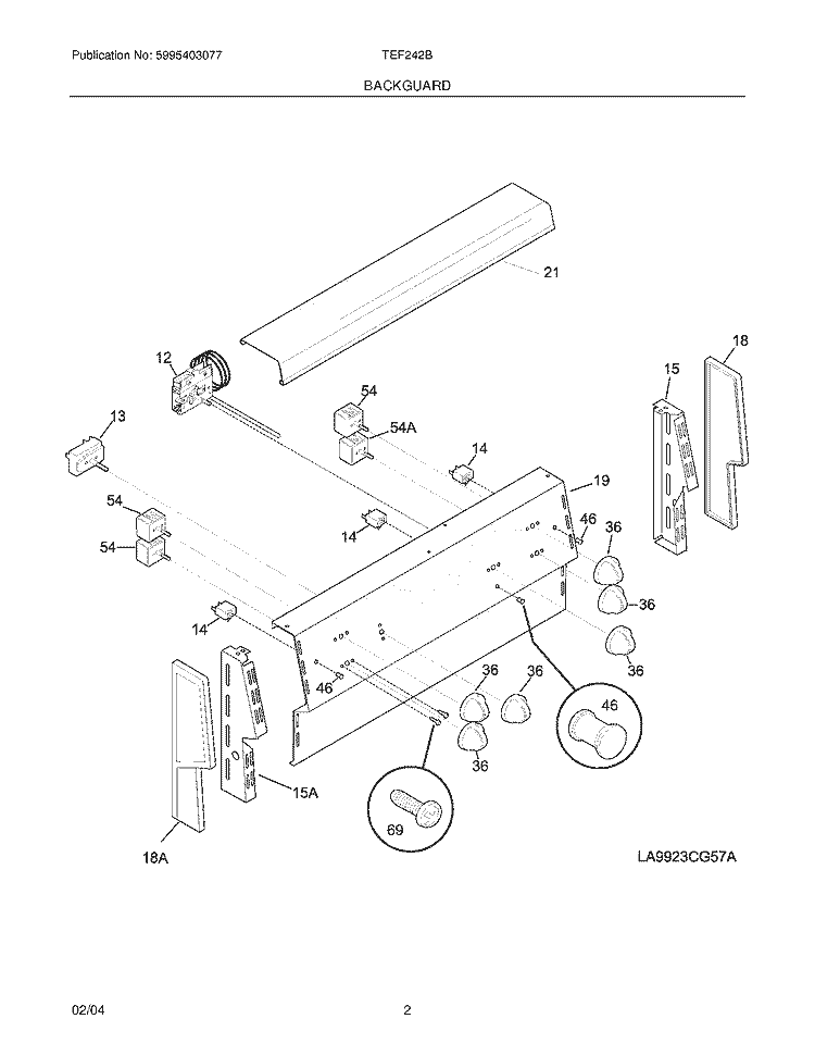 BACKGUARD Diagram and Parts List for TEF242BW2  Tappan Range