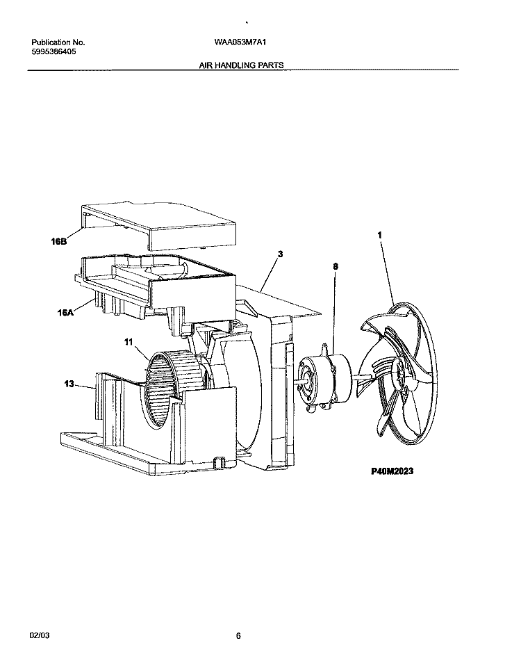 AIR HANDLING PARTS Diagram and Parts List for WAA053M7A1  Westinghouse Air Conditioner