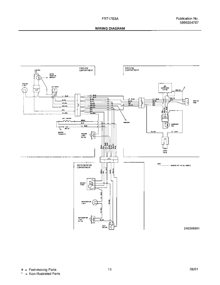 WIRING DIAGRAM Diagram and Parts List for FRT17B3AW0  Frigidaire Refrigerator