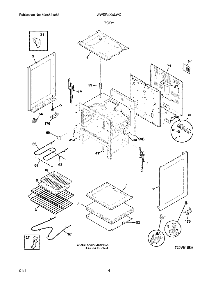 BODY Diagram and Parts List for WWEF3000LWC  Westinghouse Range