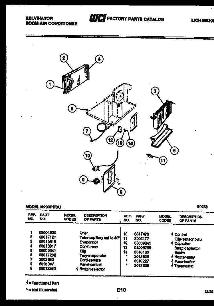 ELECTRICAL PARTS Diagram and Parts List for M208F1EA1  Kelvinator Air Conditioner