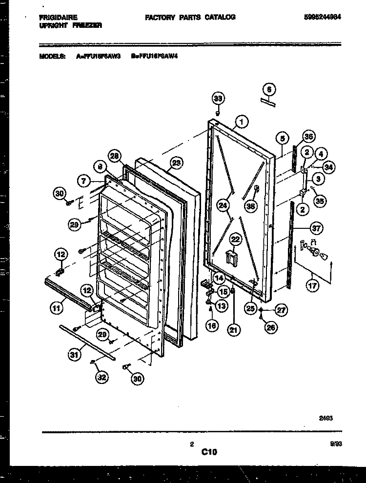DOOR PARTS Diagram and Parts List for FFU16F6AL4  Frigidaire Freezer
