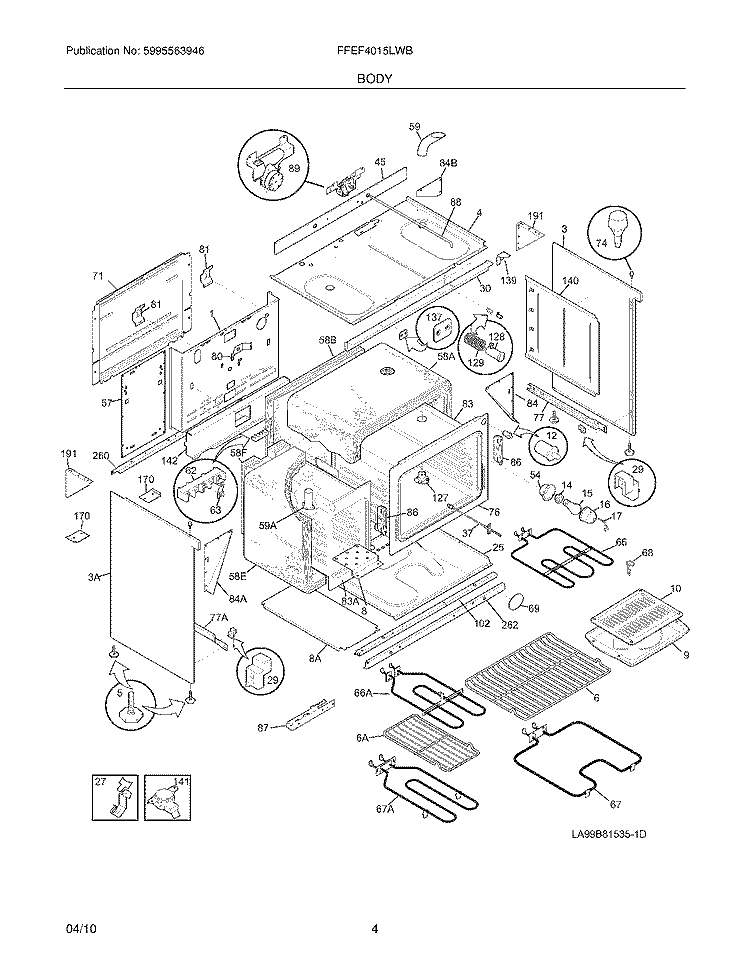 BODY Diagram and Parts List for FFEF4015LWB  Frigidaire Range